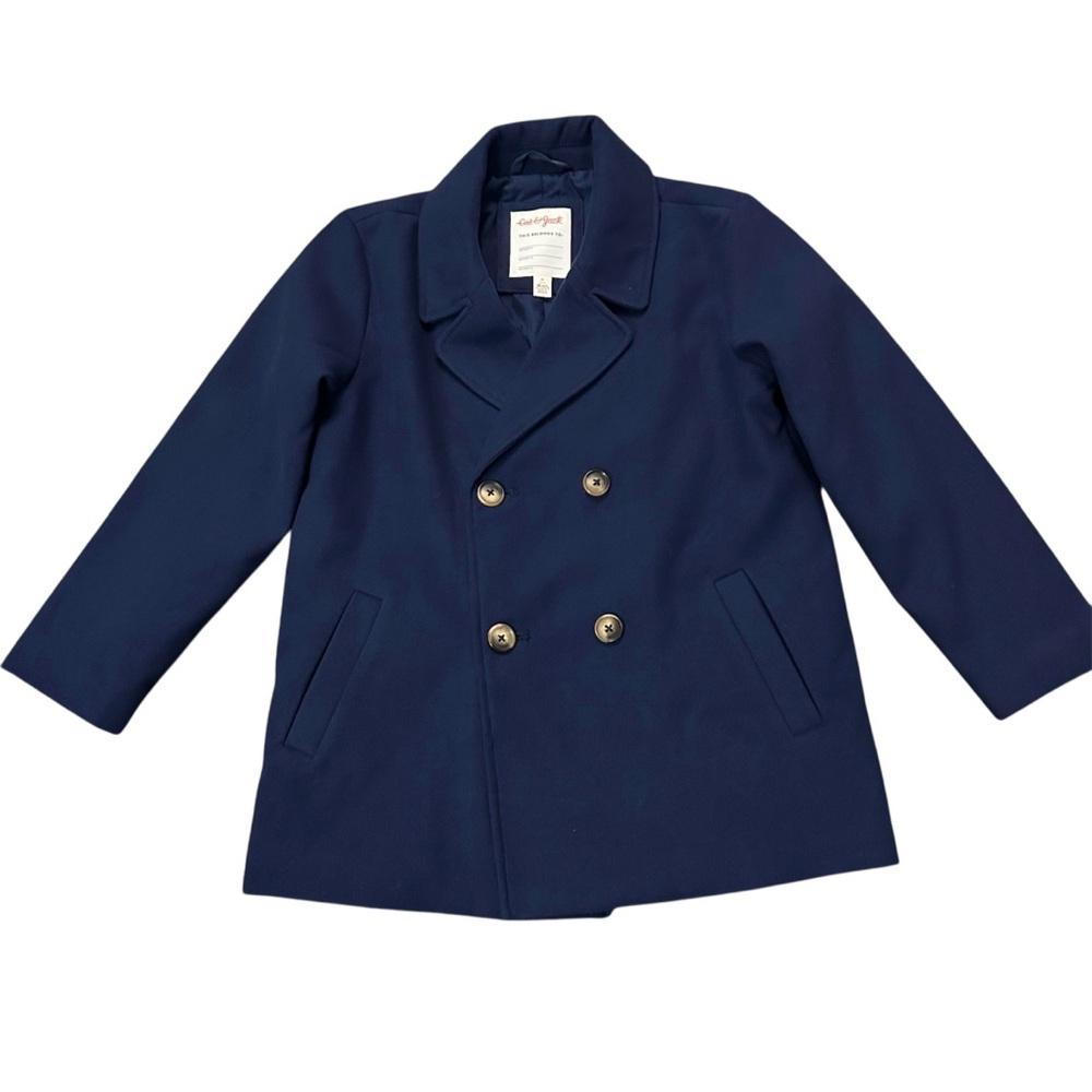 🆕 Cat & Jack Navy Blue Double Breasted Lined Pea Coat Side Entry Pockets Sz M/8